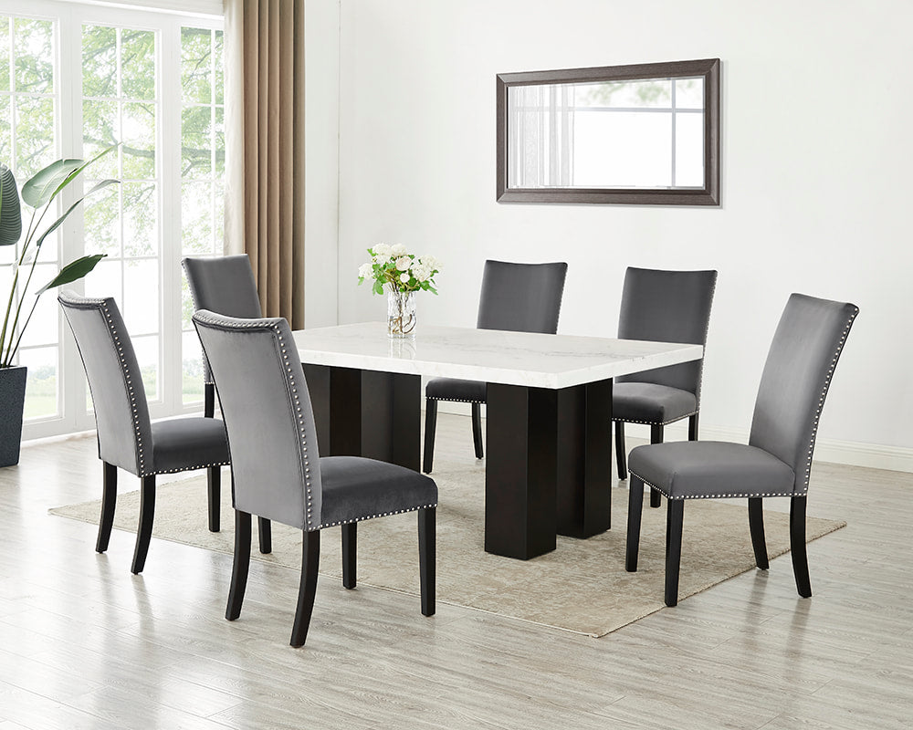 Finland Grey - (GENUINE MARBLE) Table & 6-Chairs